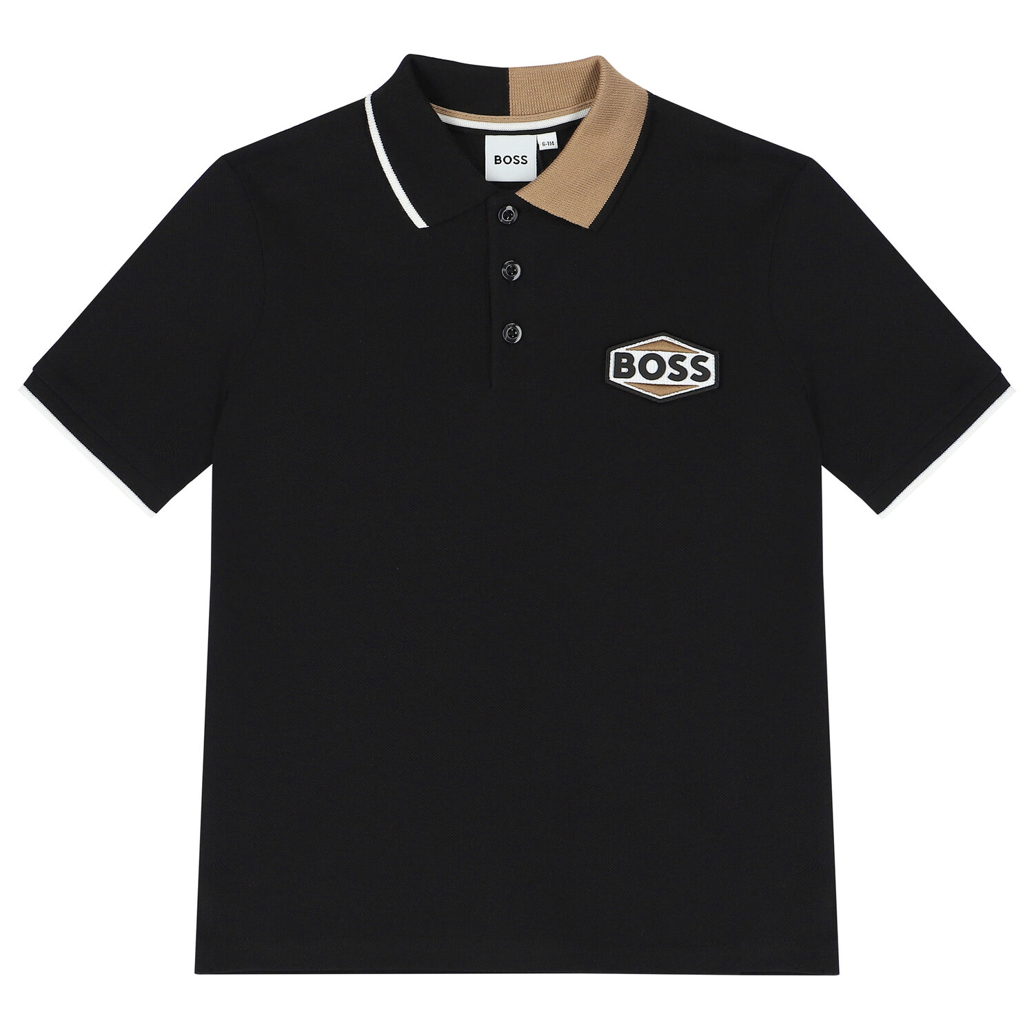 Boys Black Logo Polo Shirt, 1, hi-res