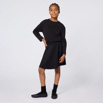 Girls Black Logo Long Sleeve Top