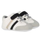 Baby Boys White & Grey Pre-Walker Trainers, 1, hi-res