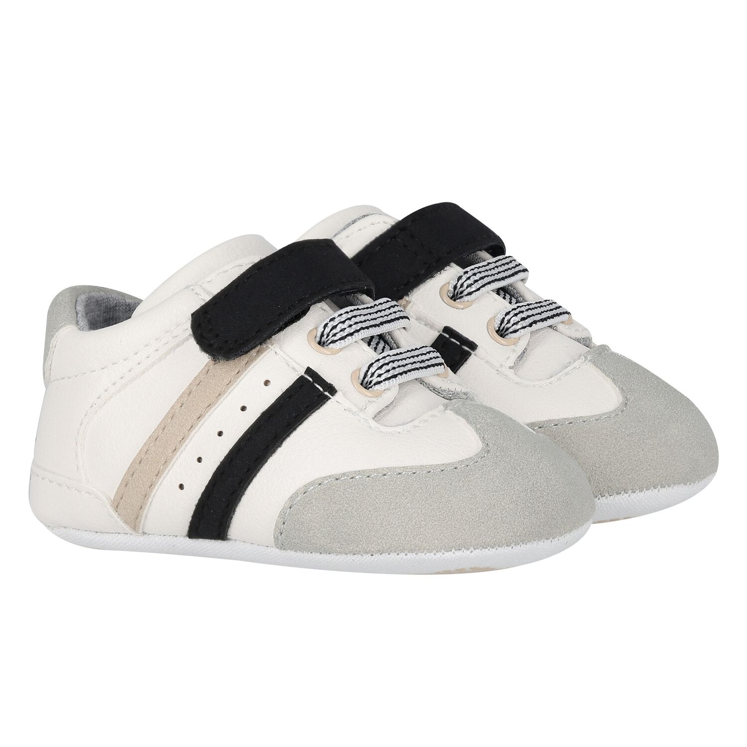 Baby Boys White & Grey Pre-Walker Trainers, 1, hi-res image number null