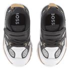 Boys Black & White Logo Trainers, 1, hi-res