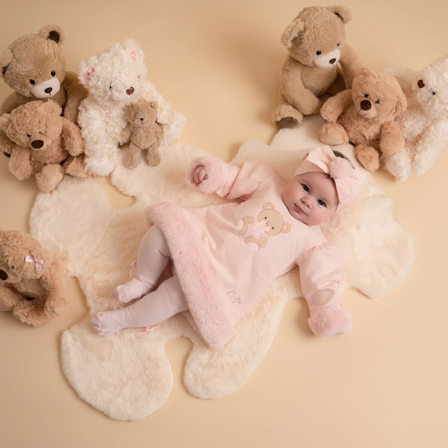 Baby Girls Pink Teddy Bear Dress, 1, hi-res image number null