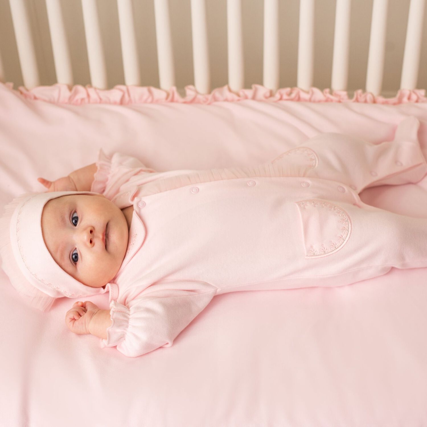 Baby Girls Pink Embroidered Hat, 1, hi-res image number null