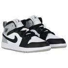 Black, Grey & White Air Jordan 1 Mid Trainers, 2, hi-res