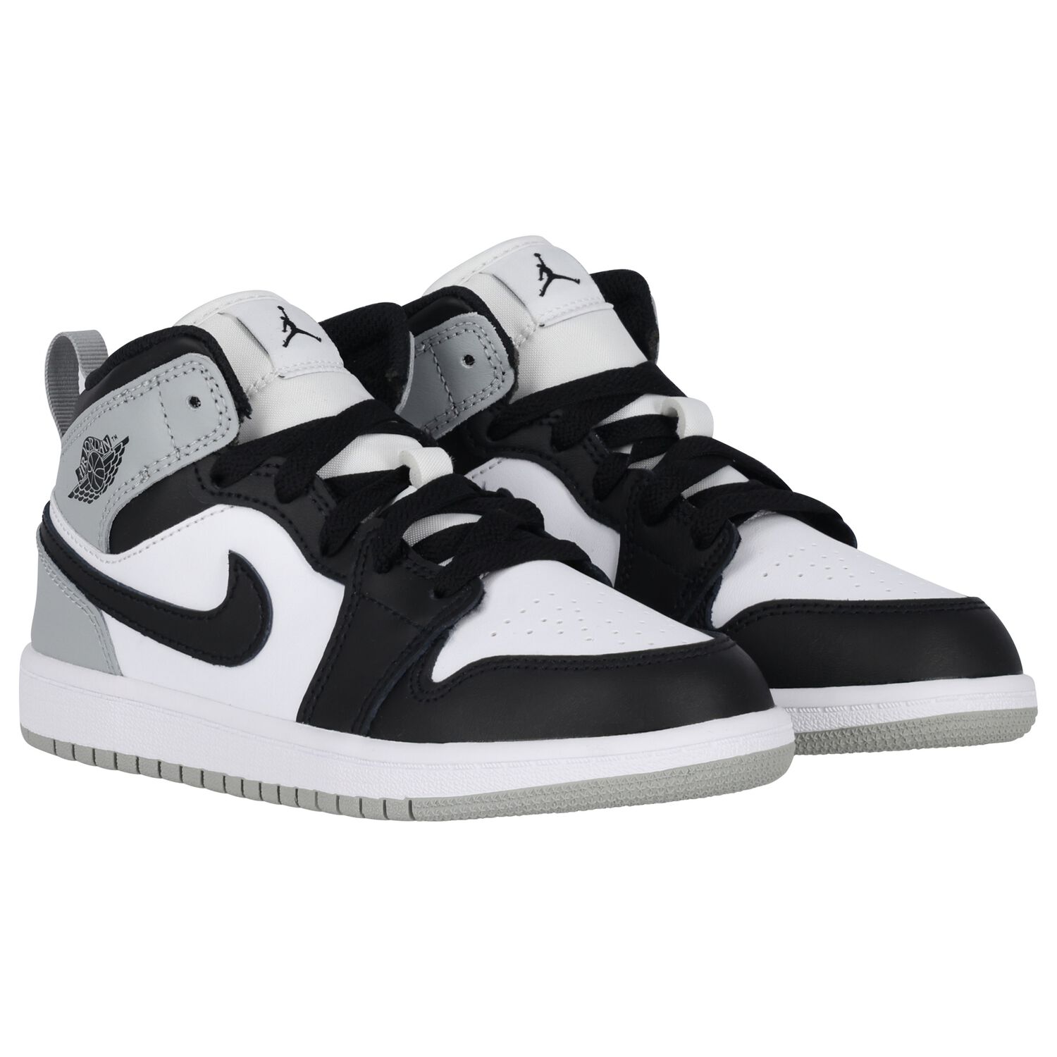 Black, Grey & White Air Jordan 1 Mid Trainers, 2, hi-res