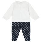 Baby Boys White & Navy Blue Logo Babygrow, 1, hi-res