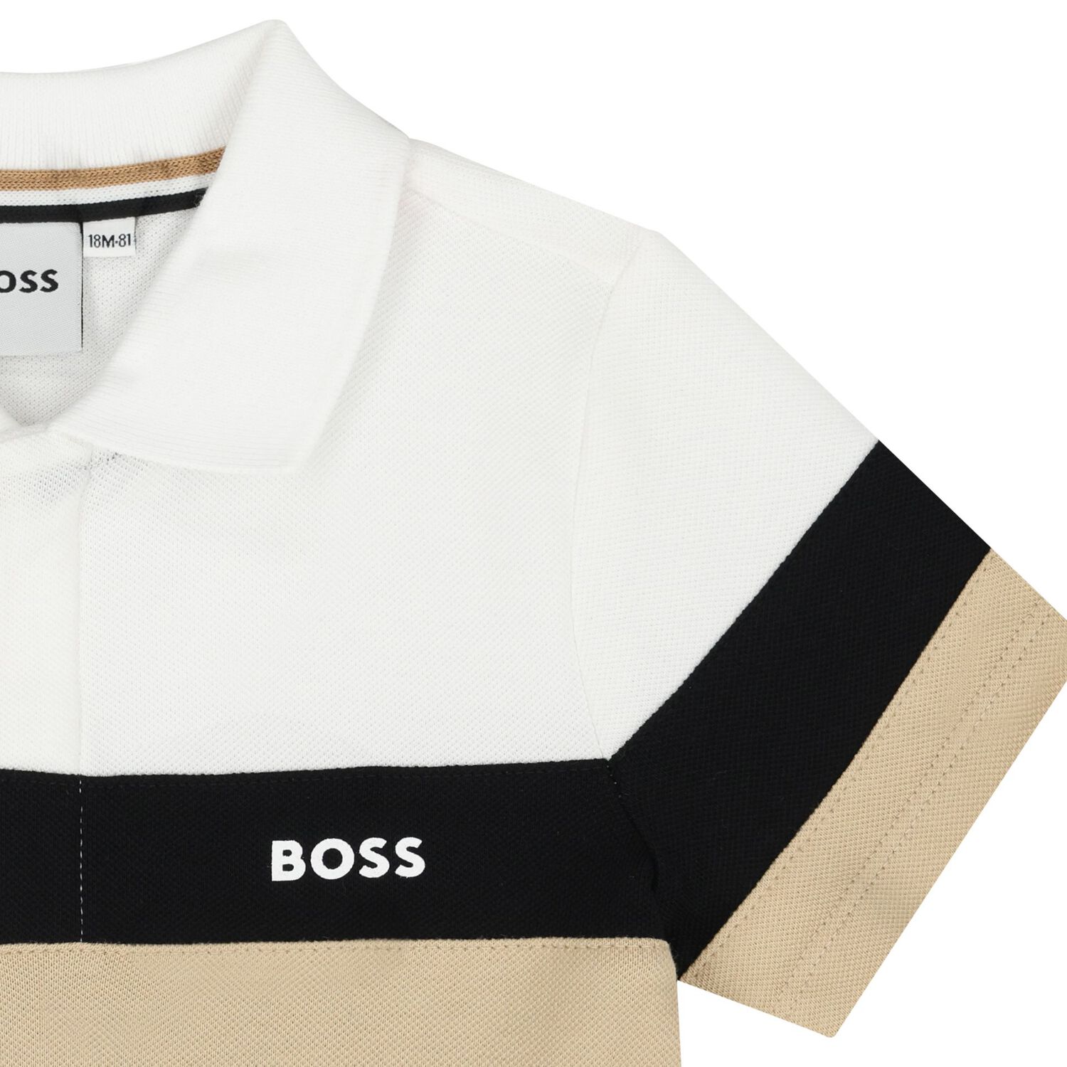 Younger Boys White, Black & Beige Logo Polo Shirt, 1, hi-res