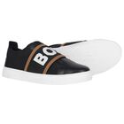 Boys Black Logo Trainers, 1, hi-res