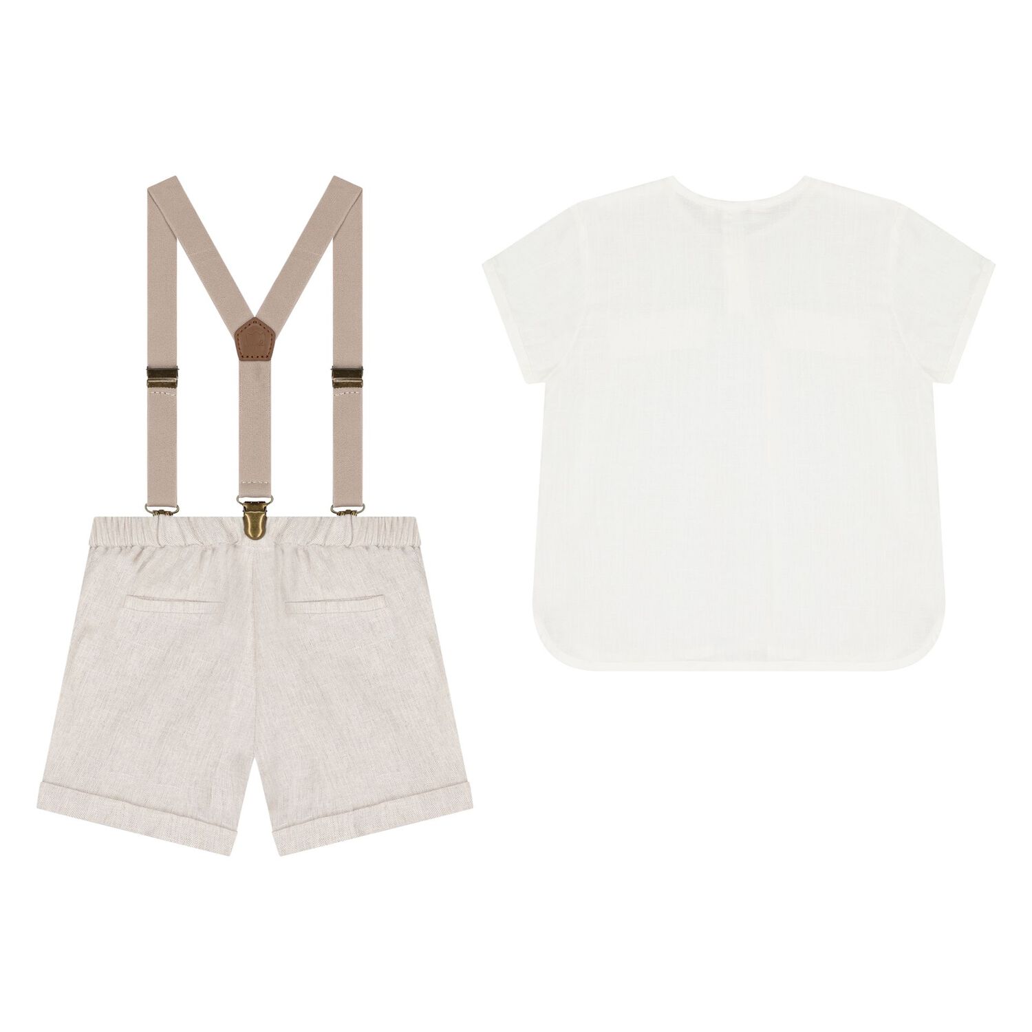 Baby Boys Beige & White Shorts Set, 1, hi-res