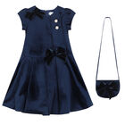 Girls Navy Bow Dress & Bag Set, 1, hi-res