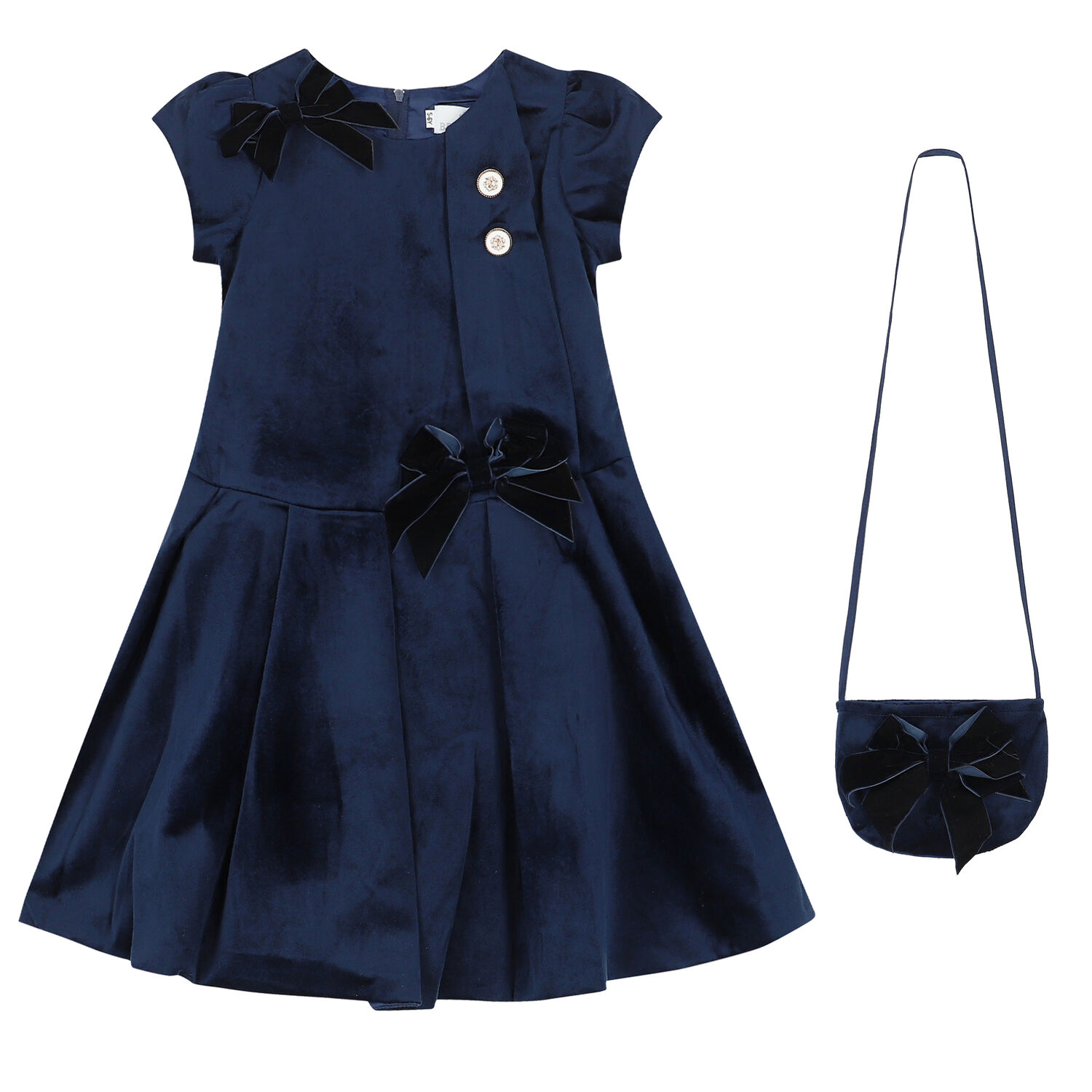 Girls Navy Bow Dress & Bag Set, 1, hi-res image number null