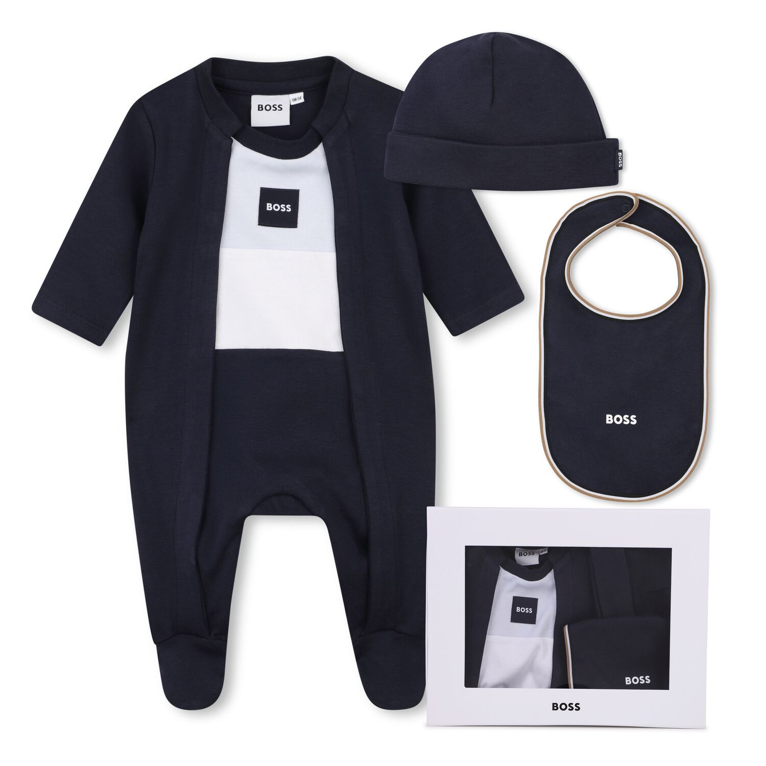 Baby Boys Naby Blue Logo Babygrow Gift Set, 3, hi-res