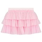 Baby Girls White & Pink Rose Tulle Skirt Set, 1, hi-res