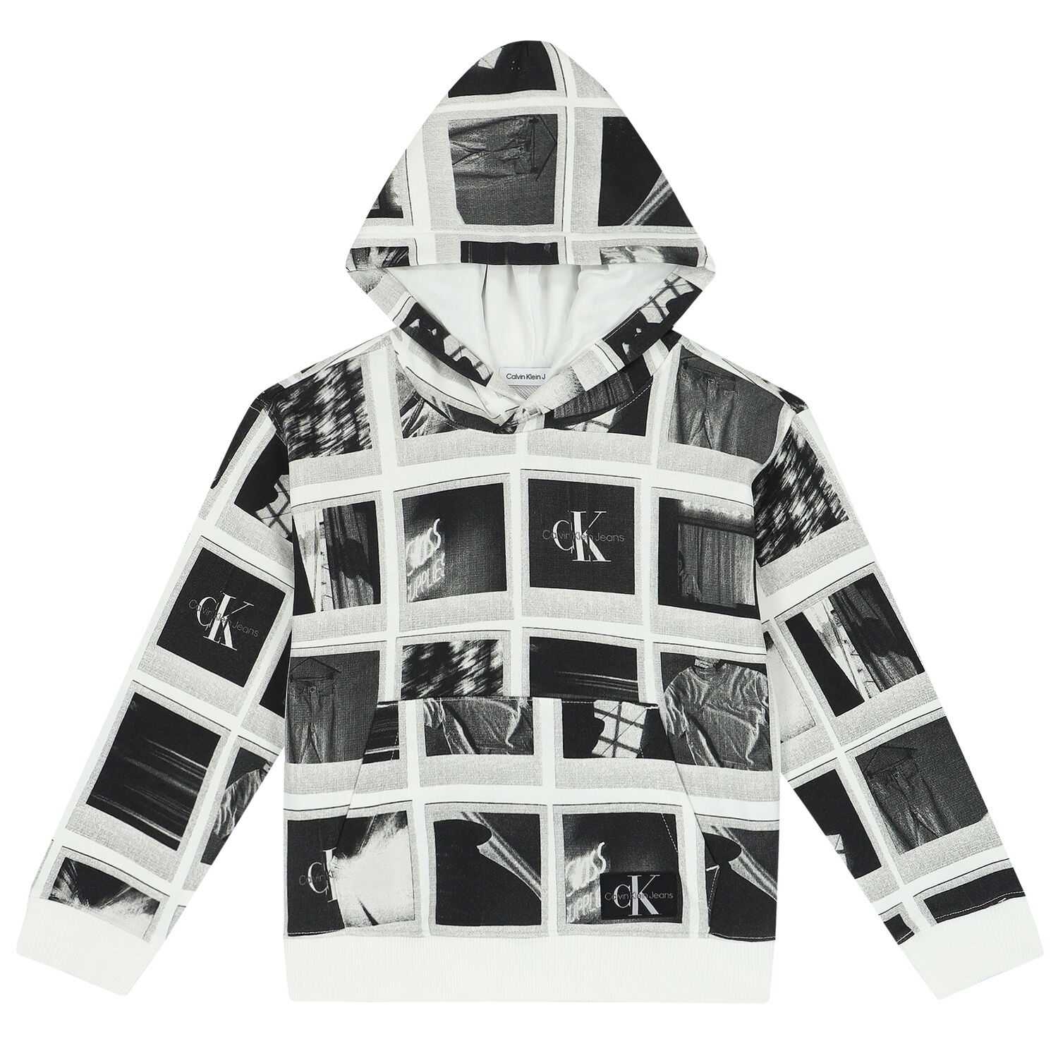 Boys White, Black & Grey Logo Hooded Top, 1, hi-res