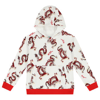 Boys Ivory & Red Dragons Hooded Top