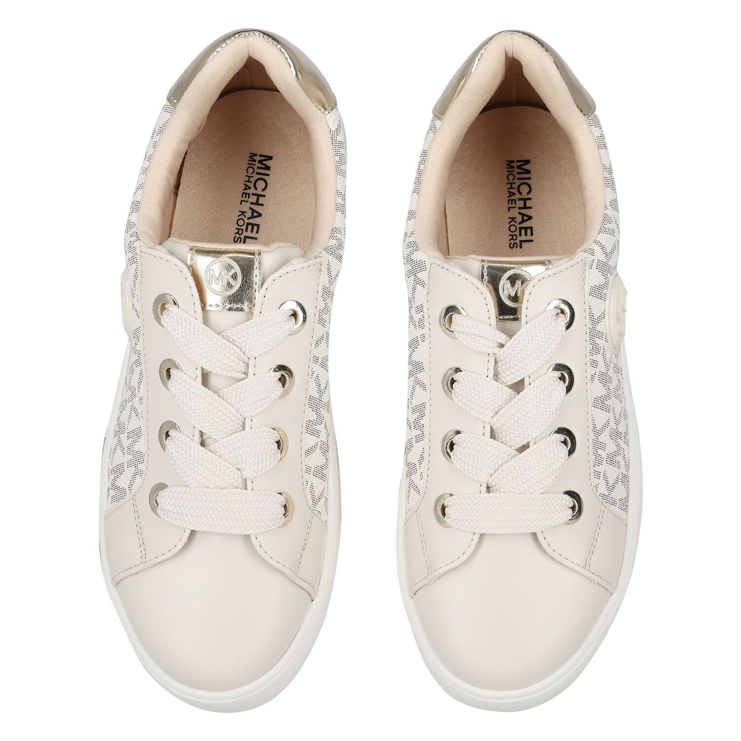 Girls Ivory & Gold Logo Trainers, 1, hi-res image number null