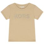 Girls Beige Logo T-Shirt, 1, hi-res