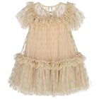 Girls Gold Bow Tulle Dress, 1, hi-res