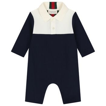 Baby Boys Ivory & Navy Blue Web Striped Romper
