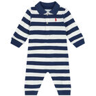 Baby Boys Navy & White Striped Logo Romper, 1, hi-res