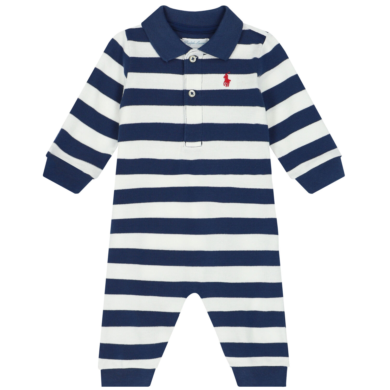 Baby Boys Navy & White Striped Logo Romper, 1, hi-res