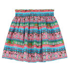 Girls Pink & Blue Floral Stripe Skirt, 1, hi-res