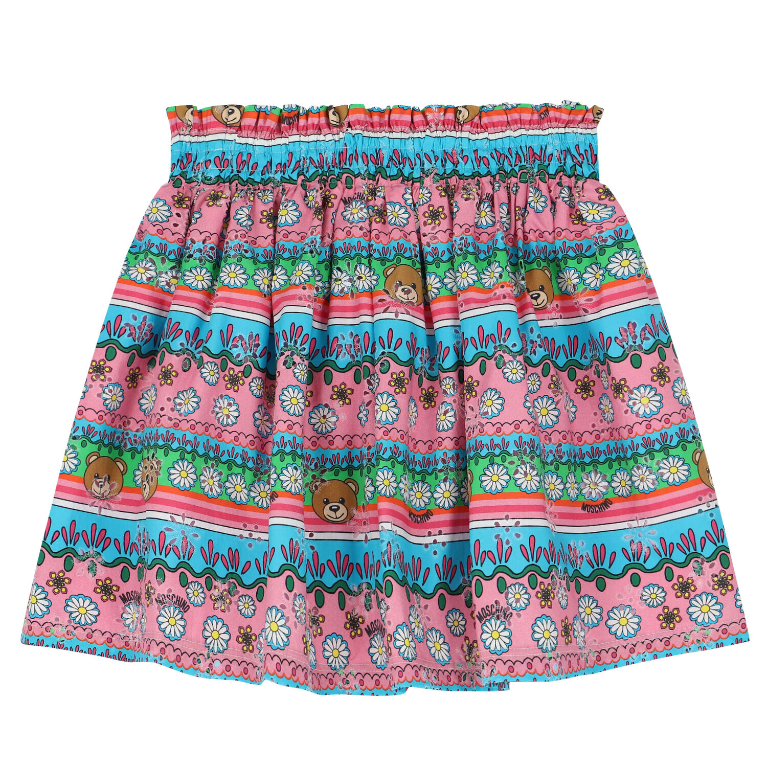 Girls Pink & Blue Floral Stripe Skirt, 1, hi-res