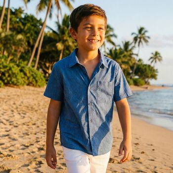 Boys Blue Leaves Shirt