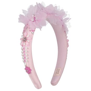 Girls Pink Embellished Satin Headband