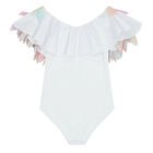 Girls White Rainbow Petal Swimsuit, 1, hi-res