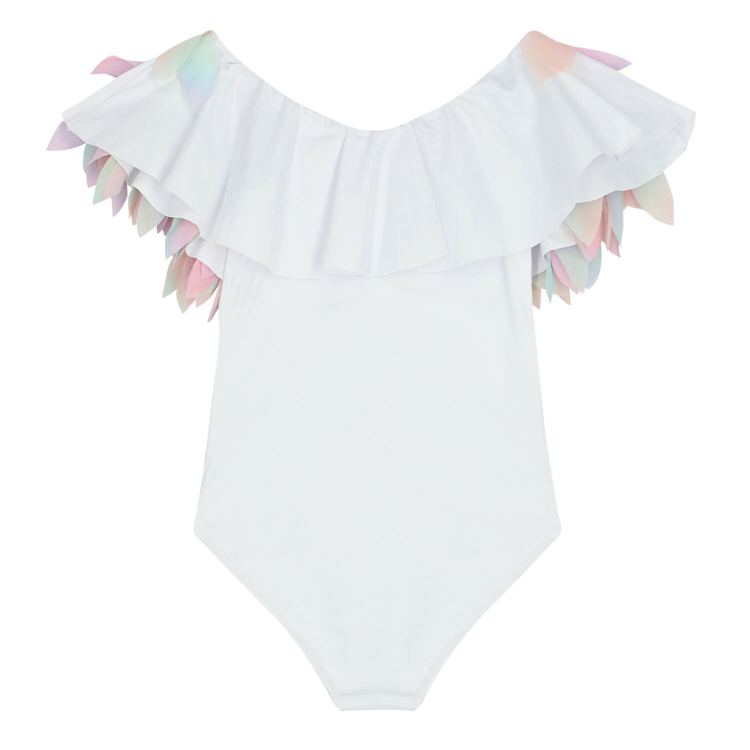 Girls White Rainbow Petal Swimsuit, 1, hi-res