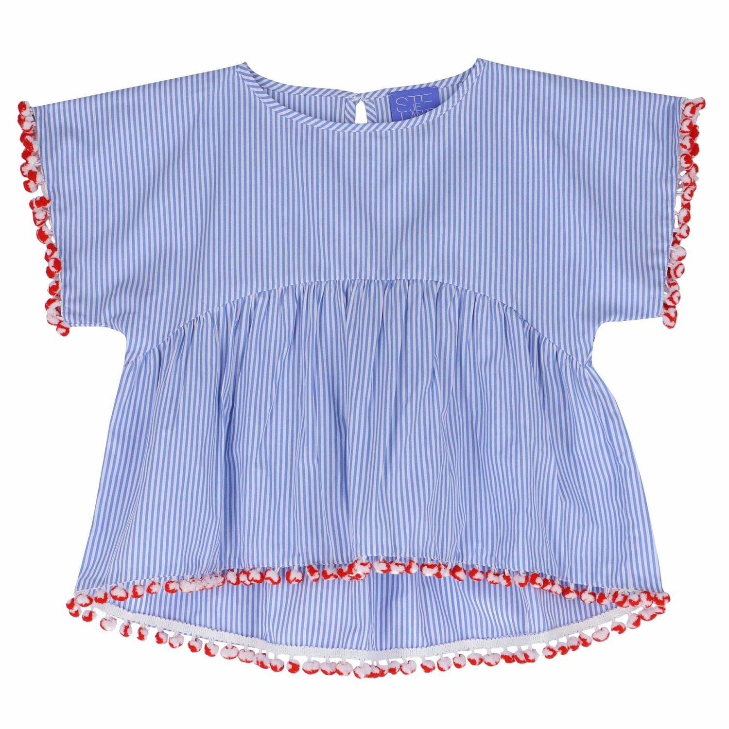 Girls Blue & White Stripe Top, 1, hi-res image number null