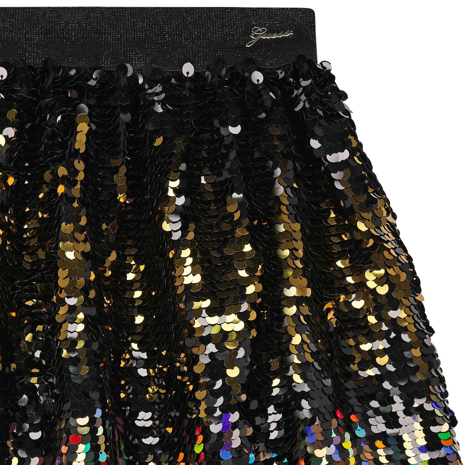 Girls Black & Gold Sequin Skirt, 1, hi-res