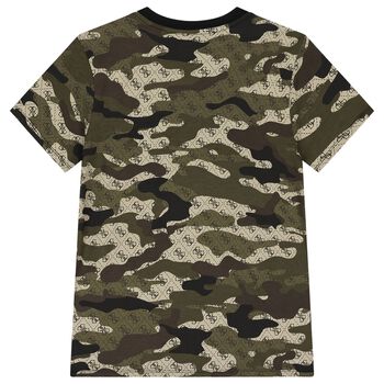 Boys Green Camouflaged Logo T-Shirt 