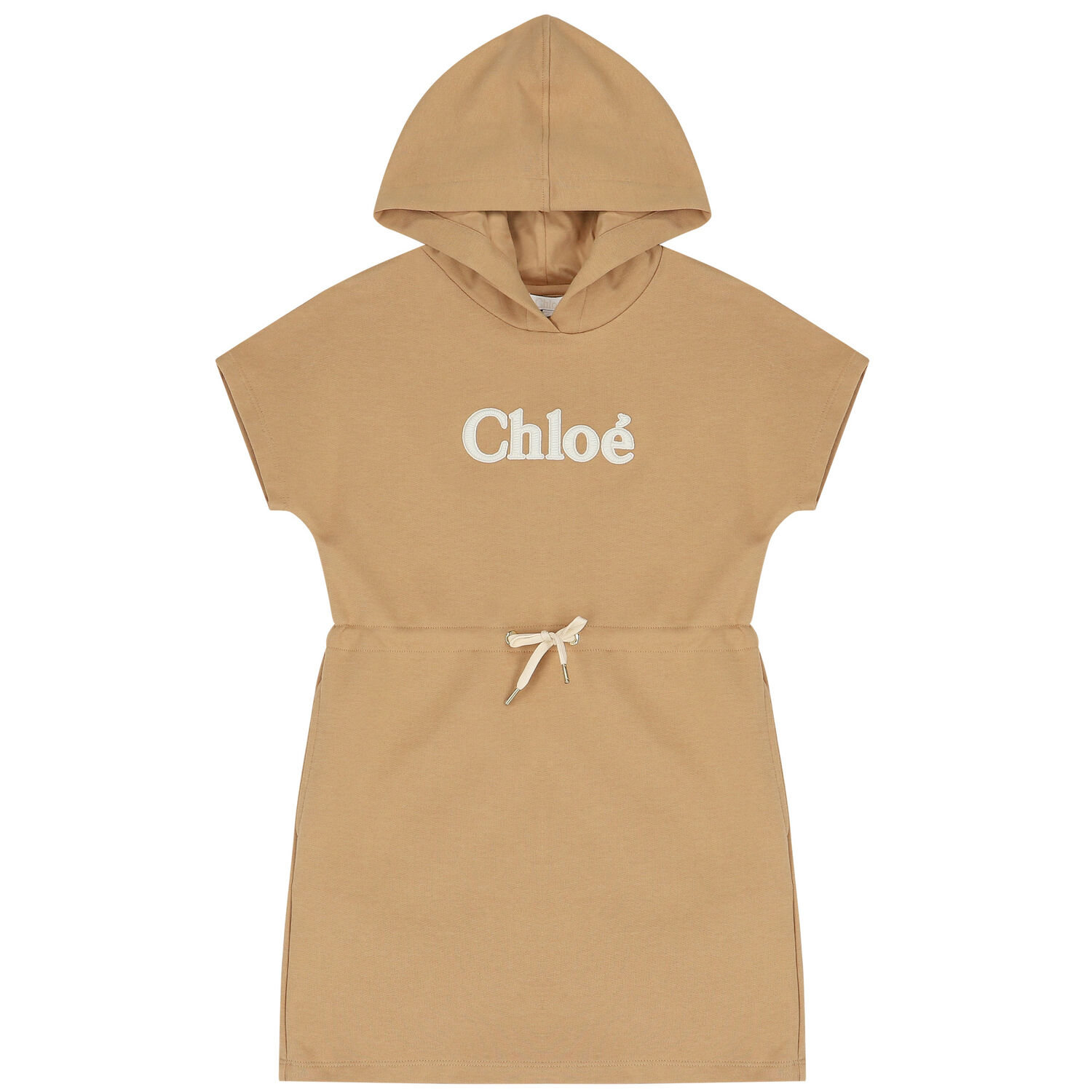 Girls Beige Logo Hooded Dress, 2, hi-res