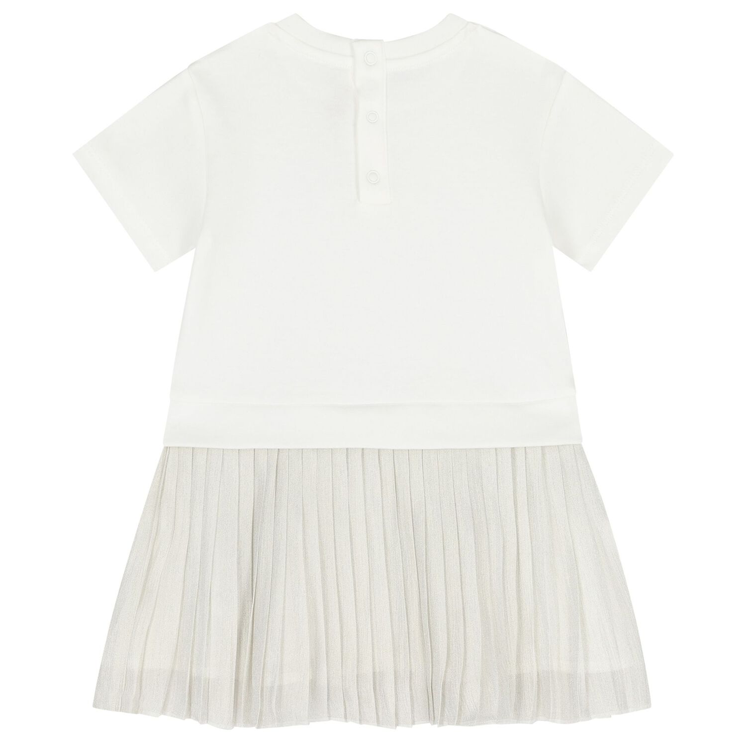 Younger Girls White & Ivory Logo Dress, 1, hi-res