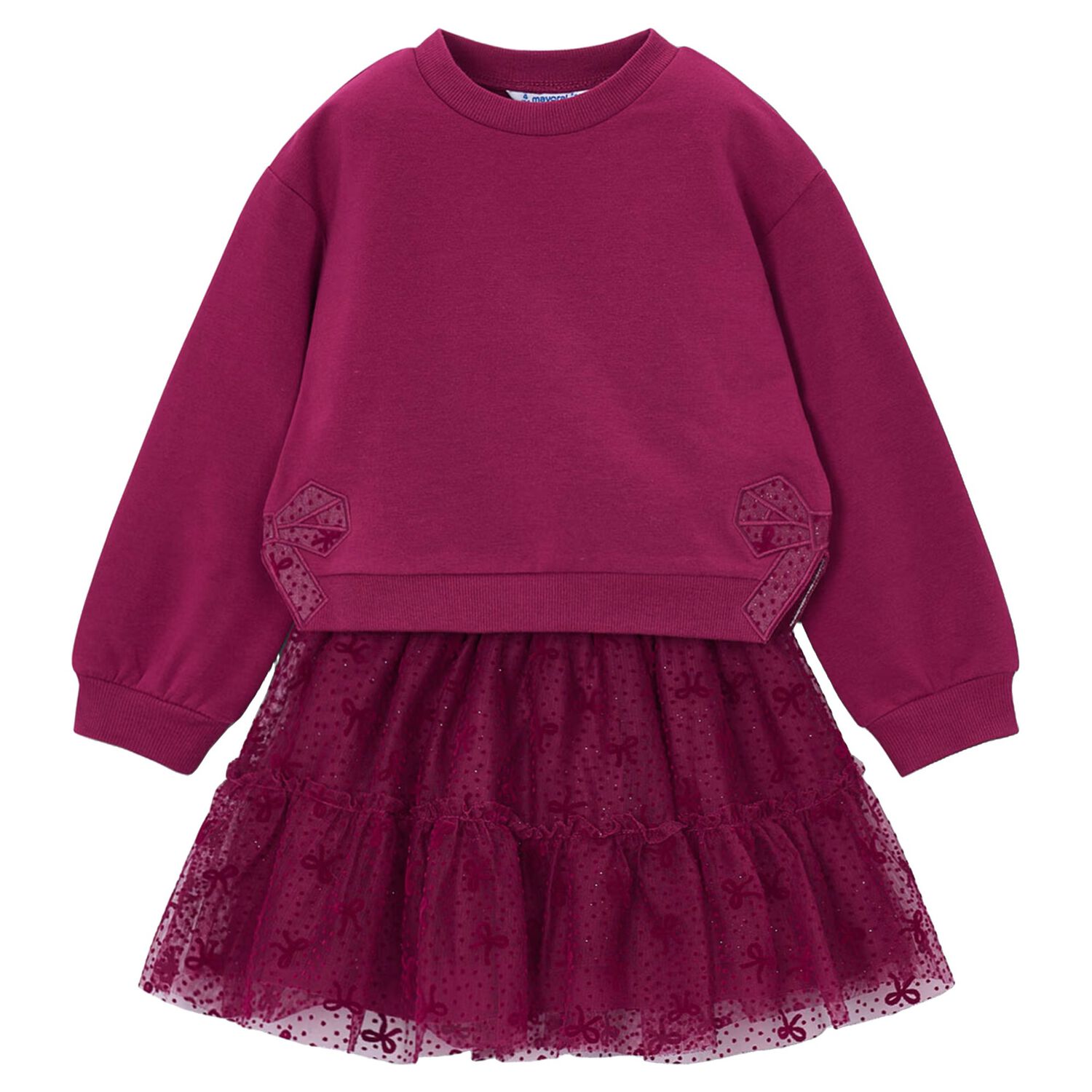 Girls Red Bow Tulle Skirt Set, 1, hi-res
