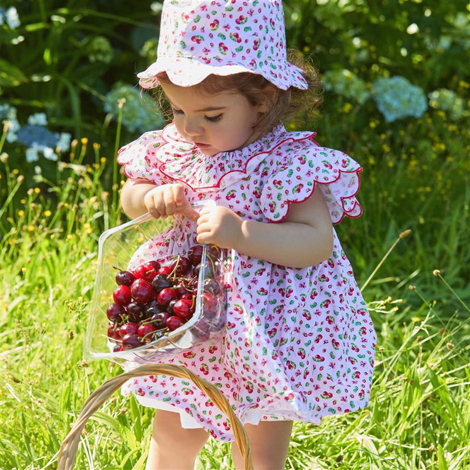 Baby Girls Pink Cherry Dress, 1, hi-res