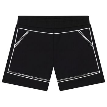 Girls Black Stitched Print Shorts