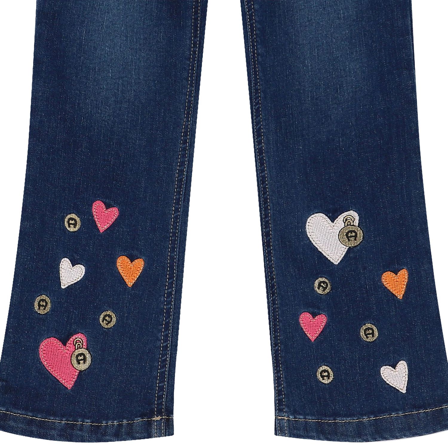 Girls Blue Hearts Denim Jeans, 1, hi-res