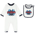 Baby Boys White Logo Babygrow Set, 1, hi-res