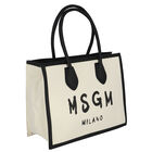 Girls Ivory & Black Logo Tote Bag, 3, hi-res