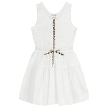 Girls White Check Sleeveless Dress