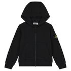Boys Black Logo Hooded Zip Up Top, 1, hi-res