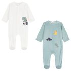 Baby Boys White & Green Dinosaur Babygrows ( 2-Pack ), 1, hi-res