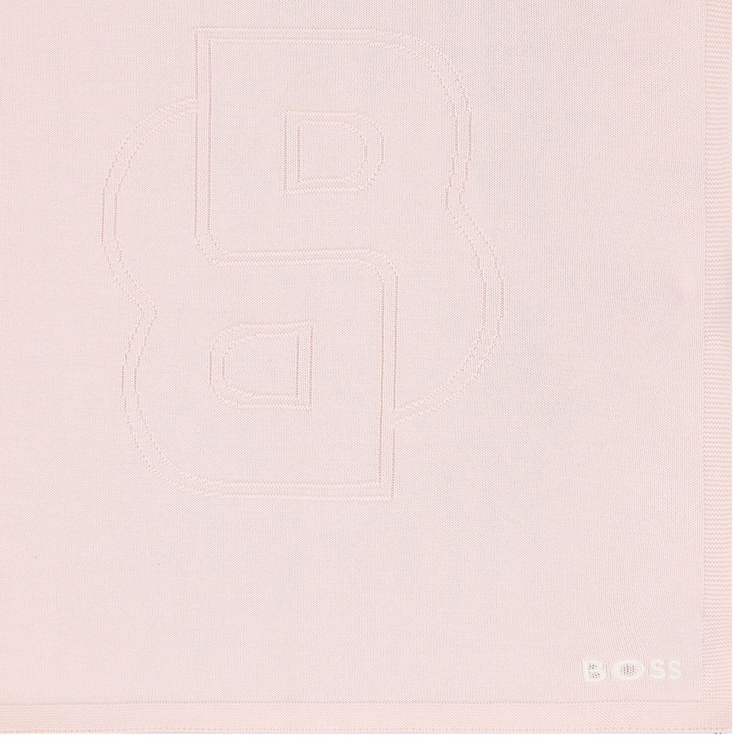 Baby Girls Pink Logo Knit Blanket, 1, hi-res