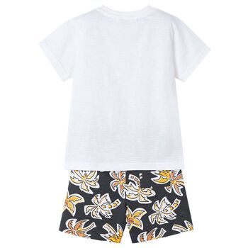Boys White & Black Palm Tree Shorts Set