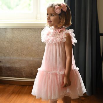 Girls Pink Dotted Tulle Dress