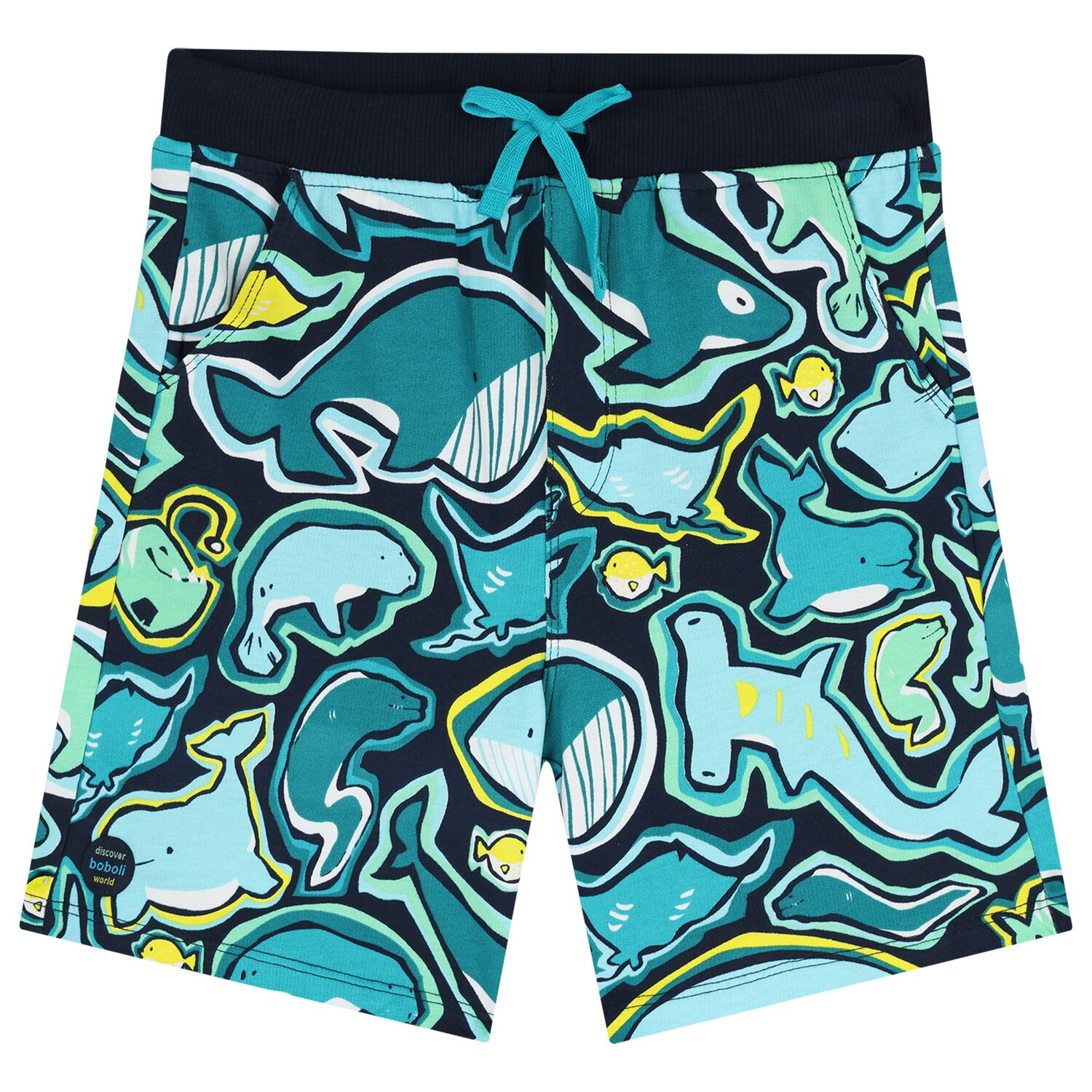 Boys Multi-Coloured Whale Shorts, 1, hi-res