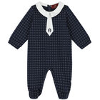 Baby Boys Navy Blue Pima Cotton Logo Babygrow, 1, hi-res